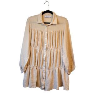 Petal & Pup Women's Gauzy Cotton Butter Yellow Tiered Collared Dress Size US 8
